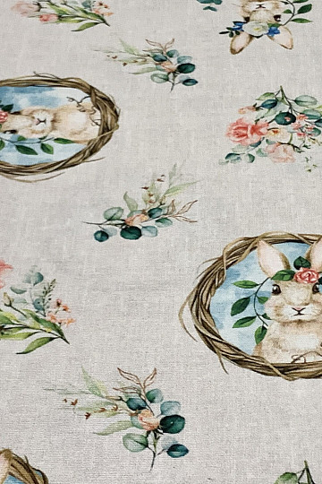 Tissu décoratif lapin de Pâques avec rose