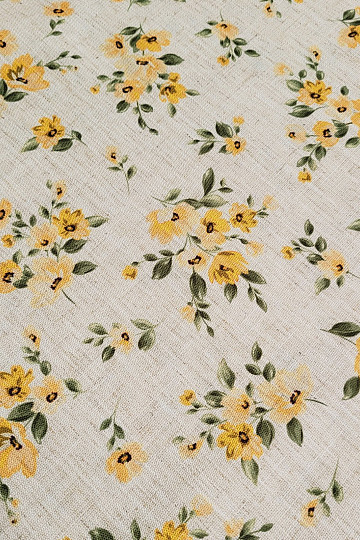 Tissu décoratif FLEURS LINO jaune