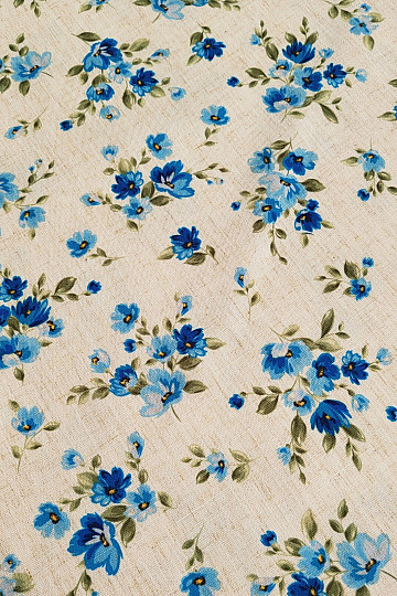 Tissu décoratif FLEURS LINO bleu