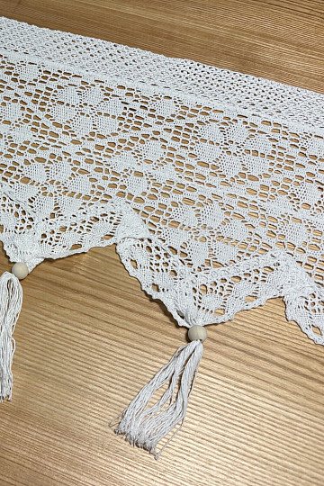 Rideau en vitrail fini, dentelle au crochet beige