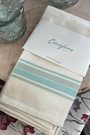 Serviettes à rayures françaises turquoise 70x50 cm (lot de 2)