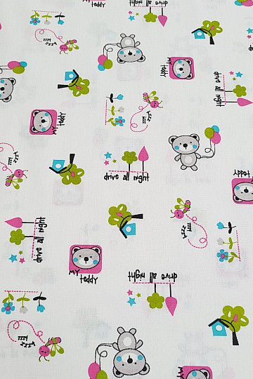 Tissu pour enfant TEDDY BEAR rose vert