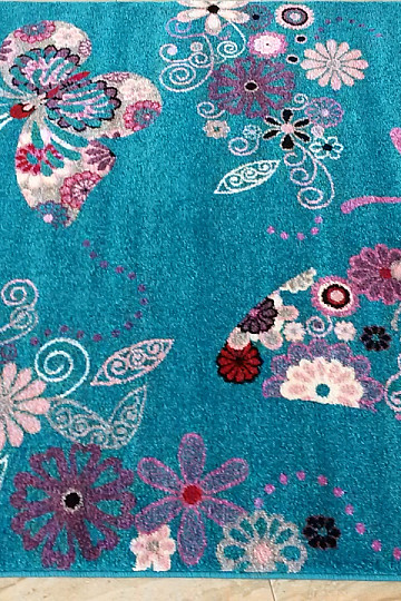 Tapis enfant BELLA Papillons turquoise