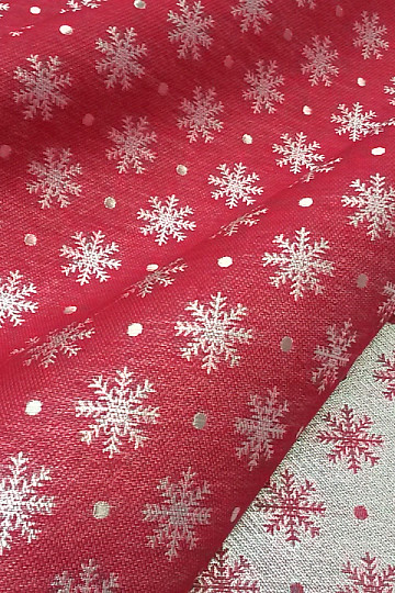 Tissu de décoration de Noël pour nappes Flocon de neige rouge largeur 280