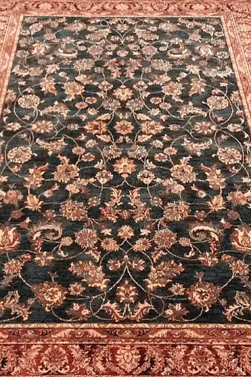 Tapis luxueux en laine ROYAL all-over flower vert/noir