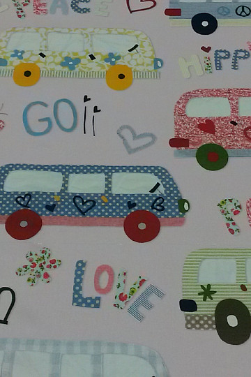 Tissu déco enfant HIPPIE CARS rose