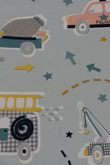 Tissu déco enfant FUNNY CARS bleu