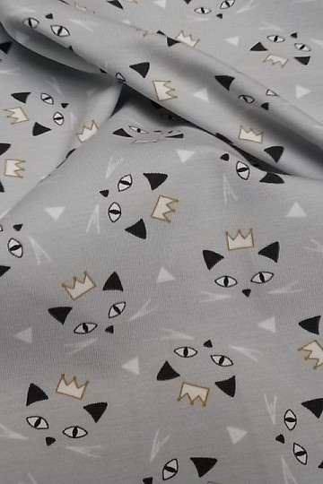Maille coton imprimé MAOUCHA CAT gris