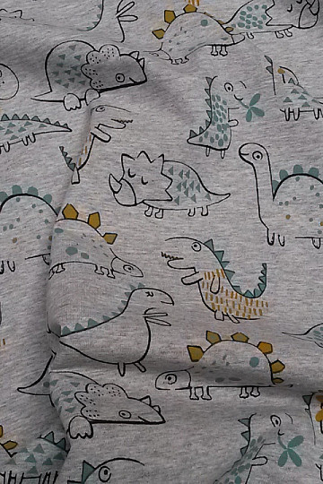 Maille coton imprimé DINOSAURE gris