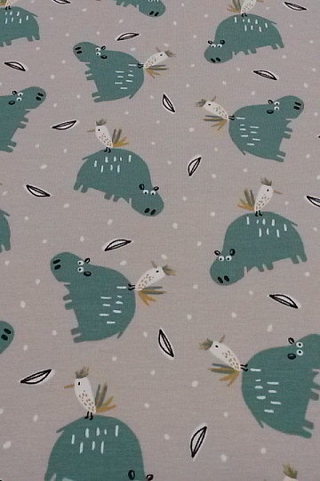 Maille coton imprimé HIPPO HIPIZ gris