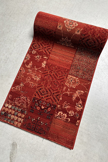 Luxueux tapis de couloir en laine ROYAL PATCHWORK rouge
