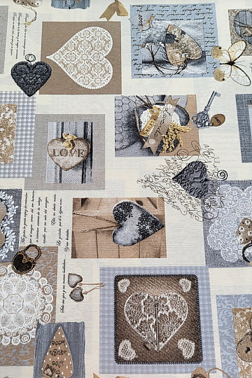 Tissu déco COEUR SHABBY beige