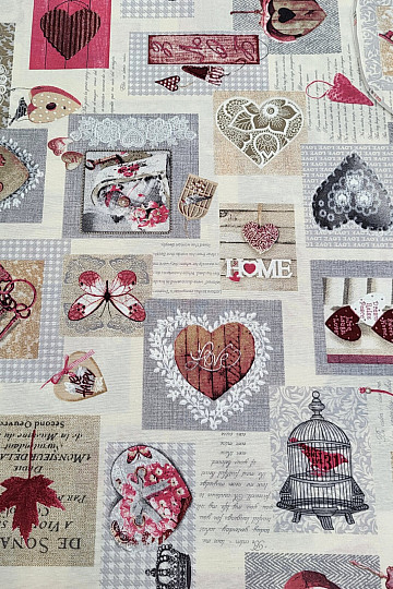 Tissu déco HEART SHABBY bordeaux