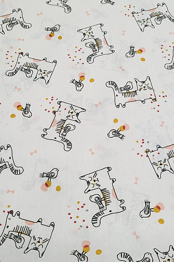 Tissu en coton CHAT AVEC OISEAU