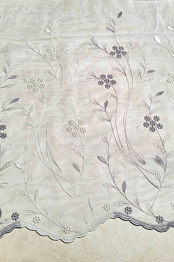 Rideau de luxe brodé GERSTER 11443 blanc - beige