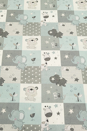 Tissu en coton BABY ZOO bleu