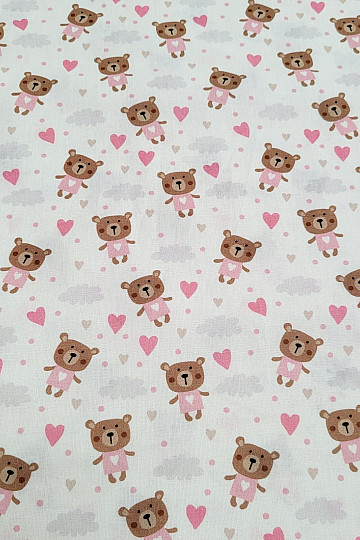 Tissu en coton LOVE BEAR rose