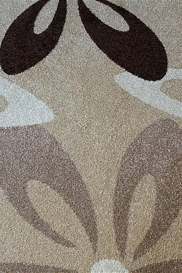 Tapis rond KARMEL fleurs beiges