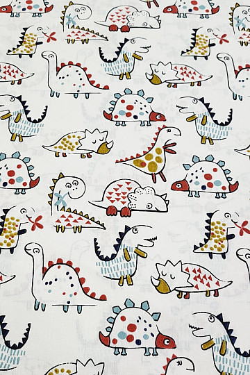 Tissu coton DINOSAURES blanc