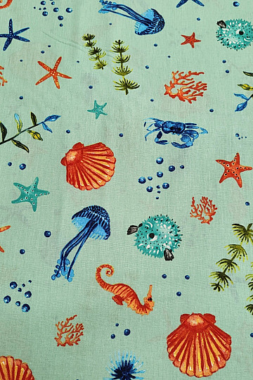 Tissu déco FRUITS DE MER turquoise
