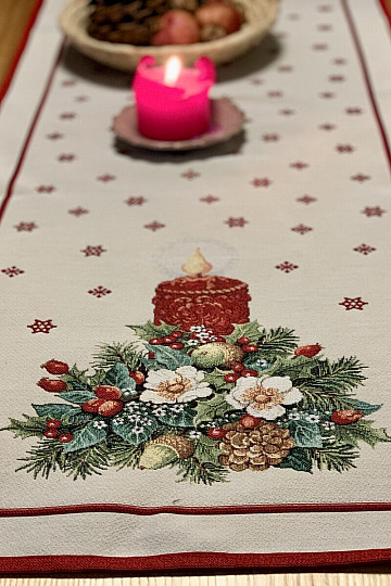 Nappe et foulard tapisserie BOUGIE DE NOËL