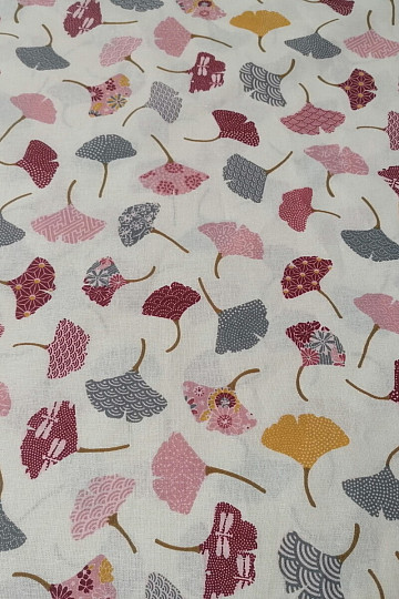 Tissu coton GINKO feuilles crème