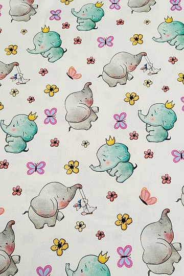 Satin de coton pour enfants, imprimé numérique ÉLÉPHANTS