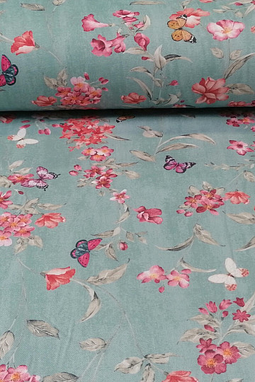 Tissu déco FLEURS turquoise