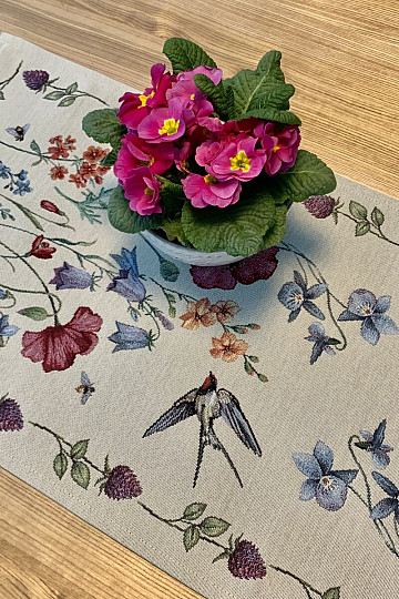 Nappe et foulard tapisserie PRAIRIE AVEC UNE HIRONDELLE