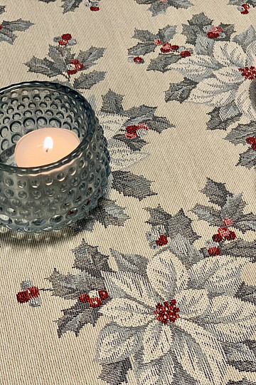 Nappe tapisserie, écharpe ETOILE DE NOEL ARGENT