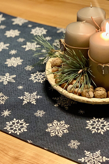 Nappe Gobelin, écharpe Flocon bleu