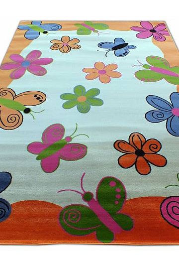 Tapis enfant KIDS PAPILLONS et FLEURS orange