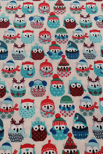 Tissu coton OWLS IN WINTER bleu