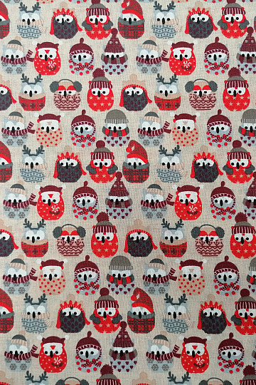 Tissu coton OWLS IN WINTER rouge