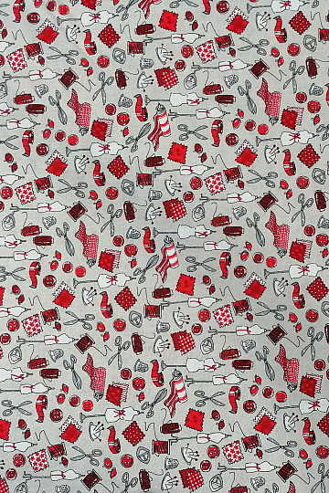 Tissu coton ATELIER DE COUTURE rouge