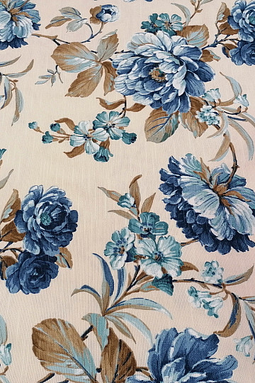 tissu déco LAURA - grandes fleurs bleues