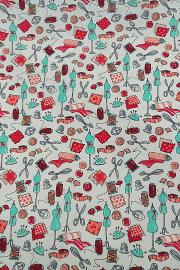 Tissu coton ATELIER DE COUTURE turquoise-rouge
