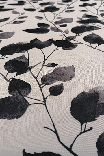 Tissu décoratif BLACK OUT LEAVES blanc-noir
