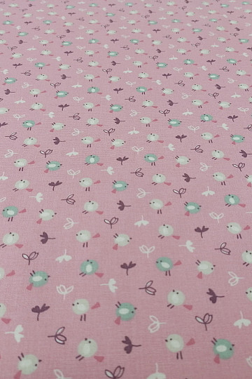 Tissu en coton MIOU oiseaux roses