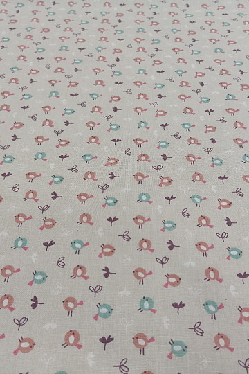 Tissu coton MIOU beige oiseaux