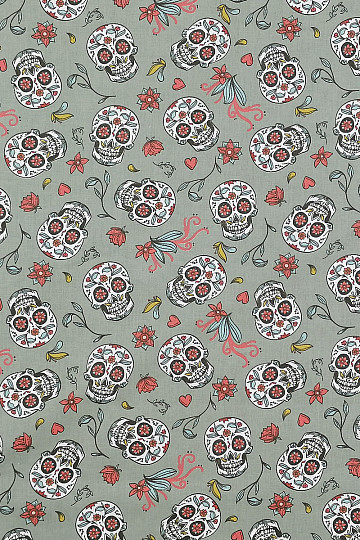 Tissu coton SKULL kaki