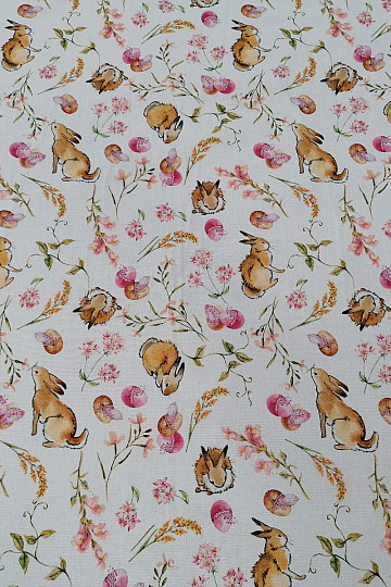 Tissu coton LAPIN ROSE