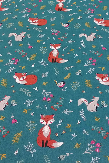 Tissu coton renard et écureuil