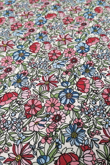 Tissu coton Fleurs Apoléna rose-bleu