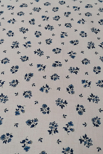 Tissu coton MAJOLIKA fleur bleue
