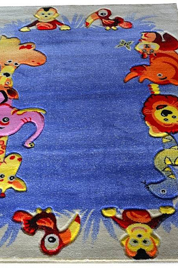 Tapis enfant KIDS SAFARI crème-bleu