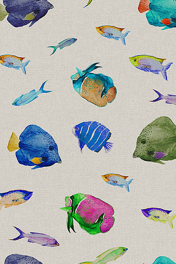 Tissu décoratif COLORFUL FISH impression numérique