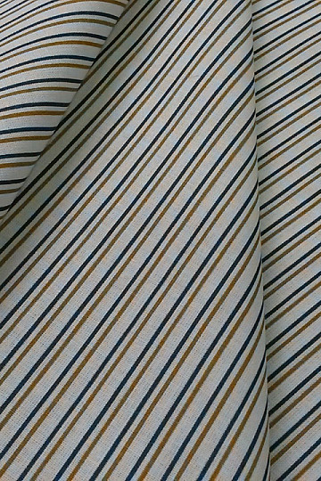 Tissu coton STRIPE bleu-moutarde