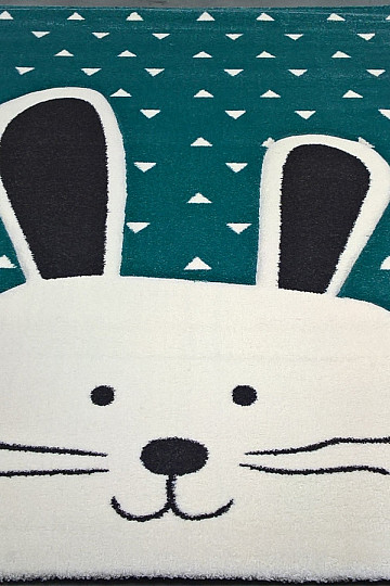 Tapis pièce enfant PASTEL Lapin turquoise