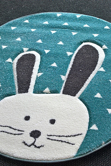 Tapis rond enfant PASTEL Lapin Turquoise